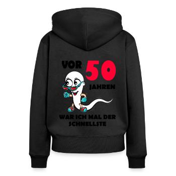 50.Ehrentag 50. Jubiläum Club der alten Säcke 50 - Frauen Premium Bio Zip Hoodie - Schwarz - Hinten - Julia (174cm)