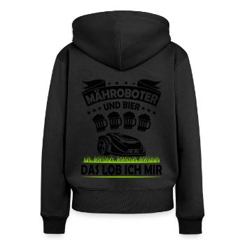 Hobbygärtner Rasenroboter Rasenmähroboter Fun - Frauen Premium Bio Zip Hoodie - Schwarz - Hinten - Julia (174cm)