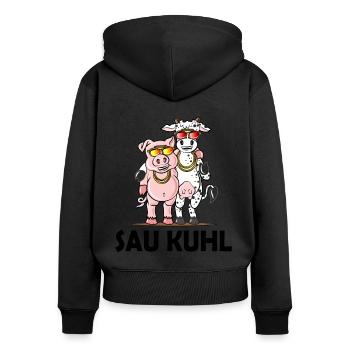 Schweine Kühe Geschenk witziges Wortspiel Humor - Frauen Premium Bio Zip Hoodie - Schwarz - Hinten - Julia (174cm)