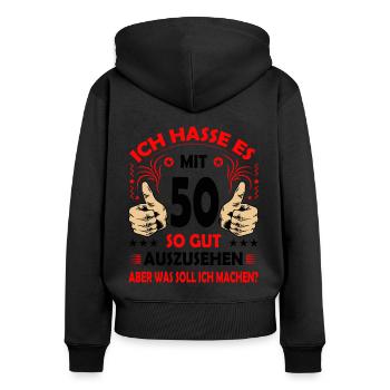 50 Geburtstag 50. Ehrentag Club der alten Säcke 50 - Frauen Premium Bio Zip Hoodie - Schwarz - Hinten - Julia (174cm)