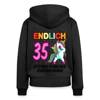 35. Geburtstag Einhorn 35 Jahre 35. Jubiläum Fun - Frauen Premium Bio Zip Hoodie - Schwarz - Hinten - Julia (174cm)