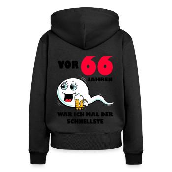 66. Geburtstag lustig 66.Ehrentag 66. Jubiläum - Frauen Premium Bio Zip Hoodie - Schwarz - Hinten - Julia (174cm)