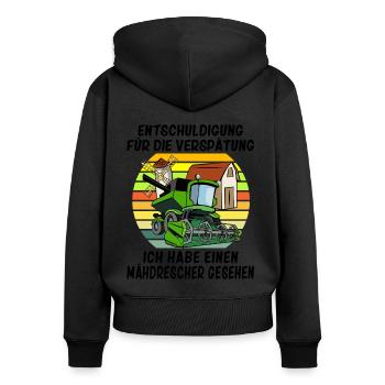 Entschuldigung das ich zu spät bin Mähdrescher - Frauen Premium Bio Zip Hoodie - Schwarz - Hinten - Julia (174cm)