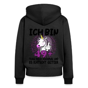 50. Geburtstag Einhorn 50 Jahre 50. Jubiläum Fun - Frauen Premium Bio Zip Hoodie - Schwarz - Hinten - Julia (174cm)