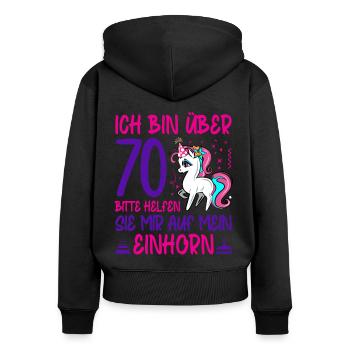 70. Geburtstag Frauen Geschenk lustig 70. Ehrentag - Frauen Premium Bio Zip Hoodie - Schwarz - Hinten - Julia (174cm)