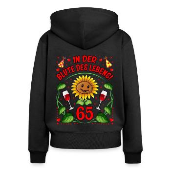 65 Geburtstag Geschenk lustig 65. Jubiläum Blumen - Frauen Premium Bio Zip Hoodie - Schwarz - Hinten - Julia (174cm)