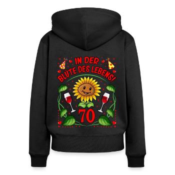 70 Geburtstag Geschenk lustig 70. Jubiläum Blumen - Frauen Premium Bio Zip Hoodie - Schwarz - Hinten - Julia (174cm)
