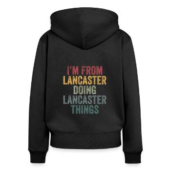 Lancaster things city - Frauen Premium Bio Zip Hoodie - Schwarz - Hinten - Julia (174cm)