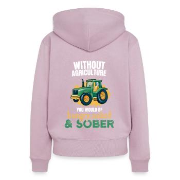 Sans l’agriculture, vous auriez faim et nu Tracto - Sweat à capuche zippé Premium bio Femme - rose poudré - Dos - Julia (174cm)
