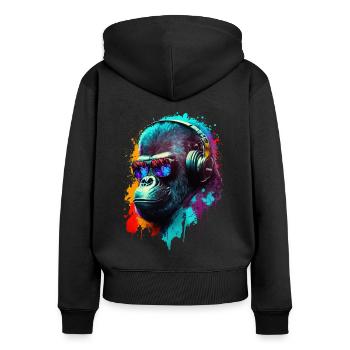 Gorilla Affe DJ Kopfhörer Sonnenbrille Club Musik - Frauen Premium Bio Zip Hoodie - Schwarz - Hinten - Julia (174cm)