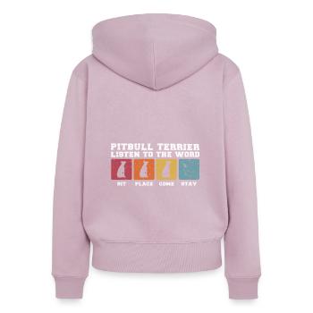 Pitbull Terrier écoute le mot - Sweat à capuche zippé Premium bio Femme - rose poudré - Dos - Julia (174cm)