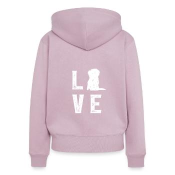 L’amour maltais - Sweat à capuche zippé Premium bio Femme - rose poudré - Dos - Julia (174cm)
