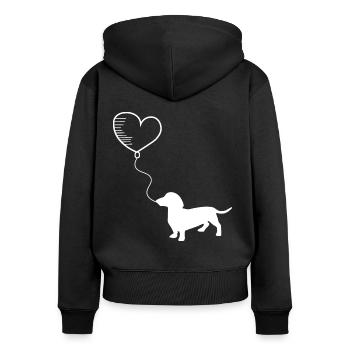 Dackel - Frauen Premium Bio Zip Hoodie - Schwarz - Hinten - Julia (174cm)