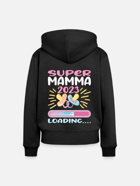 Super Mamma Loading... - Frauen Premium Bio Zip Hoodie - Schwarz