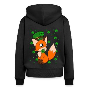 Mignon trèfle renard Saint-Patrick - Sweat à capuche zippé Premium bio Femme - noir - Dos - Julia (174cm)