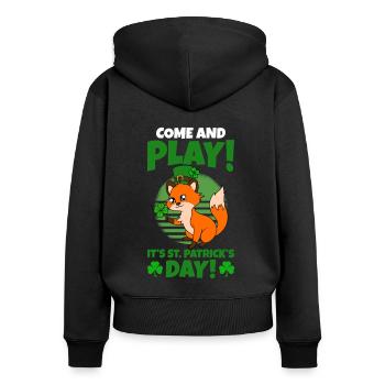 Mignon trèfle renard Saint-Patrick - Sweat à capuche zippé Premium bio Femme - noir - Dos - Julia (174cm)