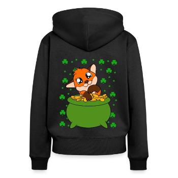 Mignon trèfle renard Saint-Patrick - Sweat à capuche zippé Premium bio Femme - noir - Dos - Julia (174cm)