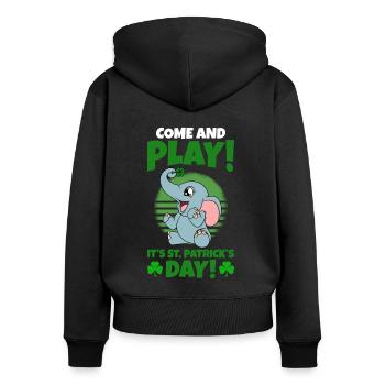 Mignons trèfles d’éléphants Fête de la Saint-Patrick - Sweat à capuche zippé Premium bio Femme - noir - Dos - Julia (174cm)