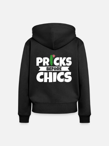 Cactus Pricks Before Chics - Frauen Premium Bio Zip Hoodie - Schwarz