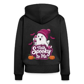 Halloween Ghost Funny Talk Spooky To Me - Frauen Premium Bio Zip Hoodie - Schwarz - Hinten - Julia (174cm)