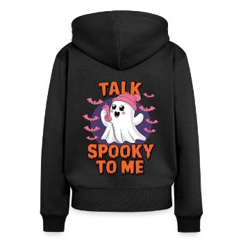 Halloween Ghost Funny Talk Spooky To Me - Frauen Premium Bio Zip Hoodie - Schwarz - Hinten - Julia (174cm)