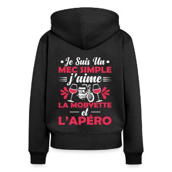 Mec Simple Qui Aime La Mobylette Et L'apéro - Sweat à capuche zippé Premium bio Femme - noir - Dos - Julia (174cm)