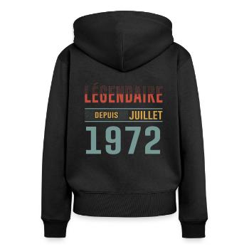 Légendaire Depuis Juillet 1972 Anniversaire Cadeau - Sweat à capuche zippé Premium bio Femme - noir - Dos - Julia (174cm)