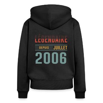 Juillet 2006 Anniversaire Idée Cadeau Vintage - Sweat à capuche zippé Premium bio Femme - noir - Dos - Julia (174cm)