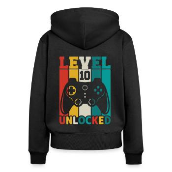 10 Years 10th Birthday Level Unlocked Gamin - Women's Premium Organic Zip Hoodie - black - Back - Julia (174cm)