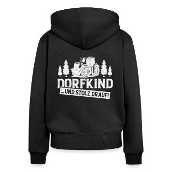 Dorfkind Spruch Heimatliebe Dorf Geschenkidee - Frauen Premium Bio Zip Hoodie - Schwarz - Hinten - Julia (174cm)