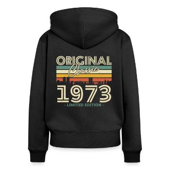 Vintage Jubiläum 1973 Limitierte Auflage - Frauen Premium Bio Zip Hoodie - Schwarz - Hinten - Julia (174cm)