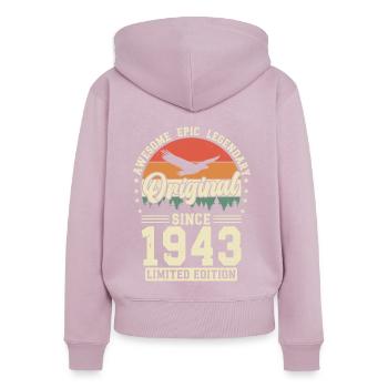 1943: Zeitlos Legendär - Frauen Premium Bio Zip Hoodie - Altrosa - Hinten - Julia (174cm)