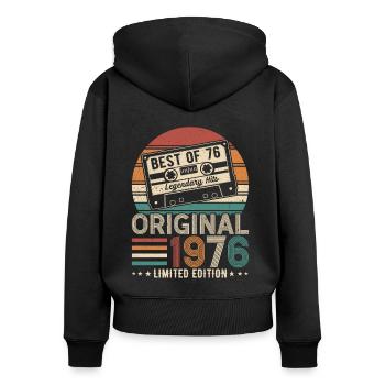 Born in 1976 Birthday 1976 Vintage 1976 - Women's Premium Organic Zip Hoodie - black - Back - Julia (174cm)
