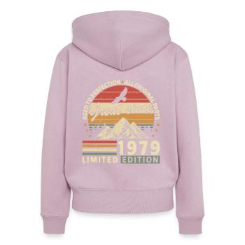 Anniversaire légendaire de 1979 Vintage - Sweat à capuche zippé Premium bio Femme - rose poudré - Dos - Julia (174cm)