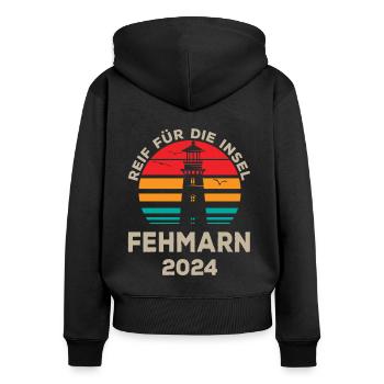 Fehmarn 2024 Reif für die Insel - Frauen Premium Bio Zip Hoodie - Schwarz - Hinten - Julia (174cm)