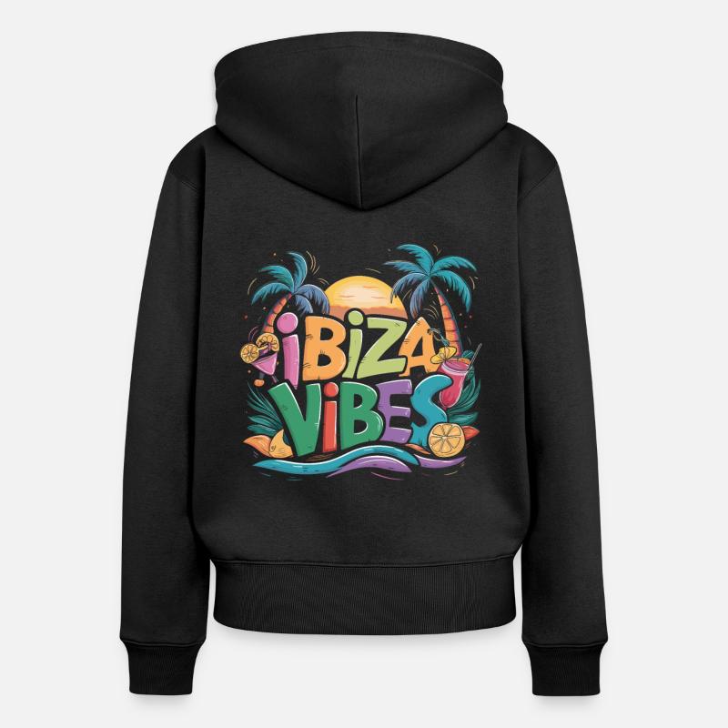 Ibiza Vibes Paradis Tropical Coucher de soleil - Sweat à capuche zippé Premium bio Femme - noir