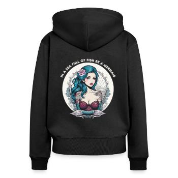 DANS UNE MER PLEINE DE POISSONS, SOYEZ UNE SIRÈNE - Sweat à capuche zippé Premium bio Femme - noir - Dos - Julia (174cm)