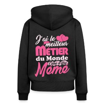 Cadeau Mémé Fête des Mères Meilleur Métier - Sweat à capuche zippé Premium bio Femme - noir - Dos - Julia (174cm)