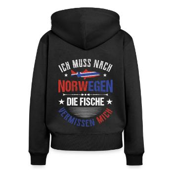 Angeln in Norwegen Angeltour Norwegen - Frauen Premium Bio Zip Hoodie - Schwarz - Hinten - Julia (174cm)