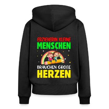 Erzieherin kleine Menschen brauchen große Herzen - Frauen Premium Bio Zip Hoodie - Schwarz - Hinten - Julia (174cm)
