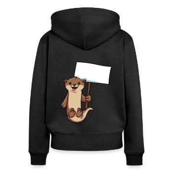Otter hält Schild - Frauen Premium Bio Zip Hoodie - Schwarz - Hinten - Julia (174cm)