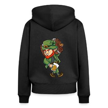 Grüner Kobold - Frauen Premium Bio Zip Hoodie - Schwarz - Hinten - Julia (174cm)