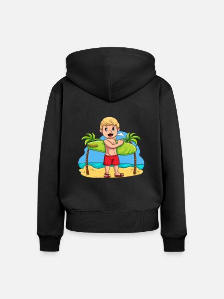 Kind Surfbrett Surfer - Frauen Premium Bio Zip Hoodie - Schwarz