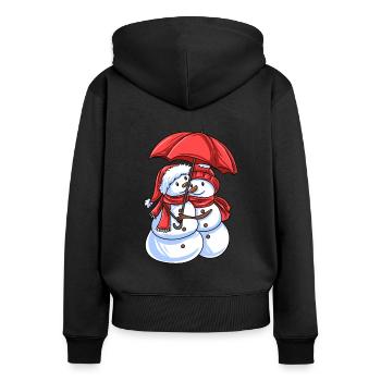 Schneemann Liebe - Frauen Premium Bio Zip Hoodie - Schwarz - Hinten - Julia (174cm)