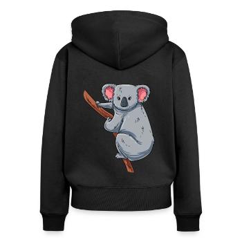 Kletternder Koala - Frauen Premium Bio Zip Hoodie - Schwarz - Hinten - Julia (174cm)