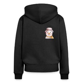Retro Winter Schneemann Gesicht Brusttasche - Frauen Premium Bio Zip Hoodie - Schwarz - Hinten - Julia (174cm)