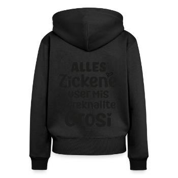 Alles Zickene user mis döreknallte Grosi Schweiz - Frauen Premium Bio Zip Hoodie - Schwarz - Hinten - Julia (174cm)