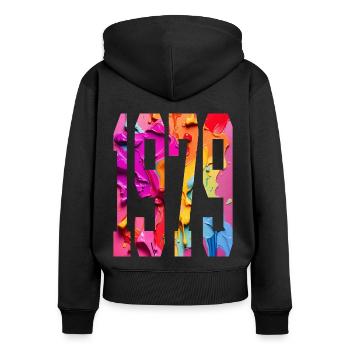BUNT 47. GEBURTSTAG 1979 - Frauen Premium Bio Zip Hoodie - Schwarz - Hinten - Julia (174cm)