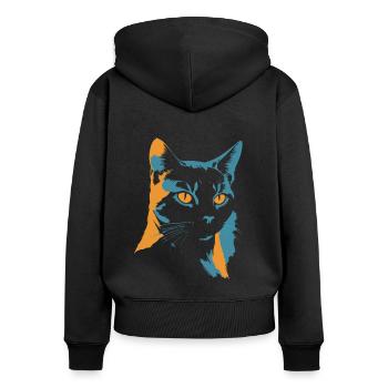 Explosion de couleurs : tête de chat en orange et bleu - Sweat à capuche zippé Premium bio Femme - noir - Dos - Julia (174cm)