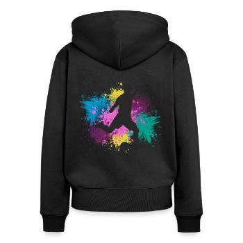 Fußball Grungy Farbspritzer - Frauen Premium Bio Zip Hoodie - Schwarz - Hinten - Julia (174cm)